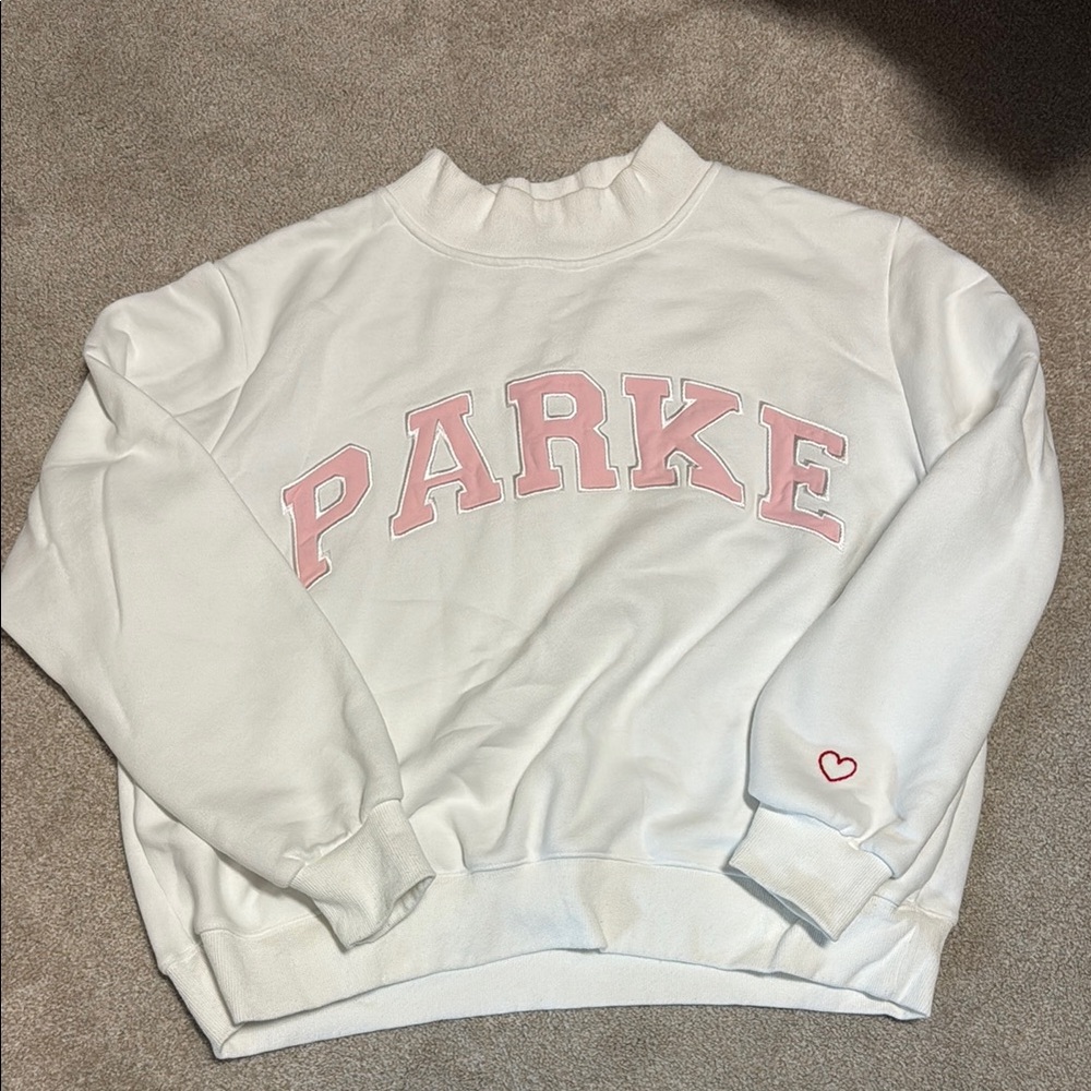 White Parke Sweatshirt with Pink Lettering and heart detail